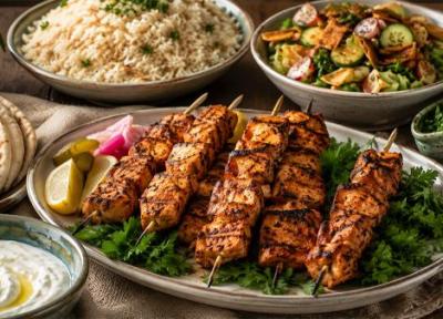 طرز تهیه شیش طاووق به همراه سس سیر لبنانی طرز تهیه شیش طاووق به همراه سس سیر لبنانی